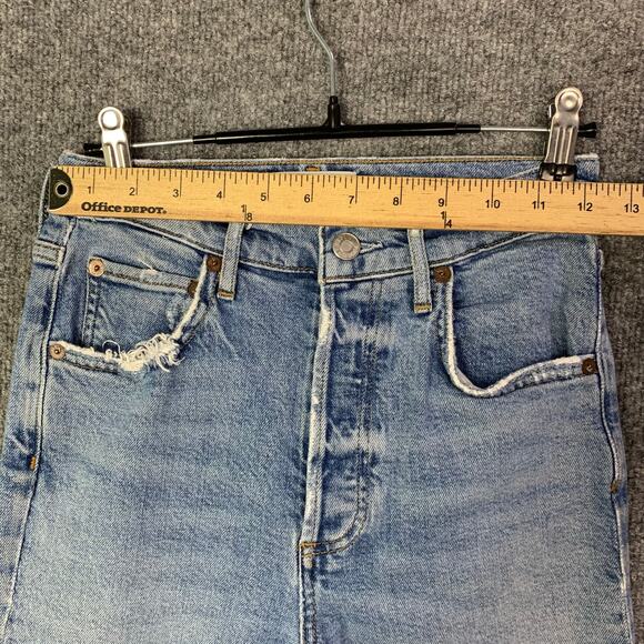 Agolde Riley Long Jeans Distressed Raw Hem Cove Light Wash Size 23 - Picture 4 of 11